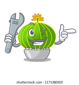 Mechanic cartoon plants notocactus in the desert garden