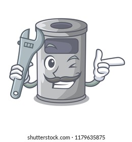 Mechanic cartoon steel trash can in the office