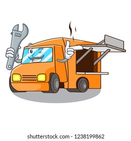 Mechanic character food truck with awning beautiful