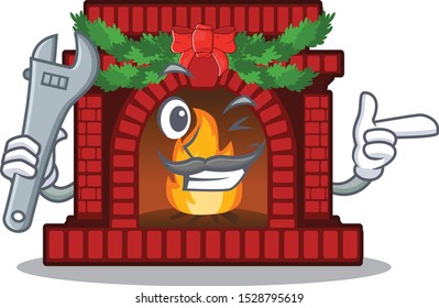 Mechanic christmas fireplace on with the character