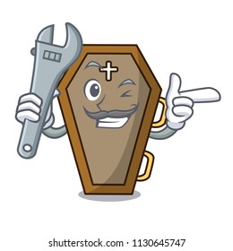 Mechanic coffin mascot cartoon style vector illustration