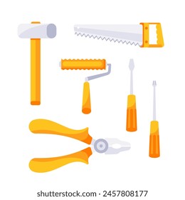Mechanic, Construction tool set for home repairs. Renovation kit. Equipment for repair