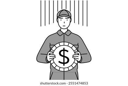 A mechanic in coveralls an image of exchange loss or dollar depreciation, Vector Illustration