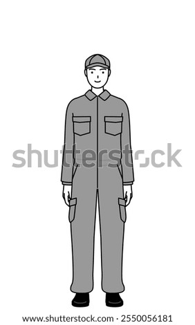A mechanic in coveralls with a smile facing forward, Vector Illustration