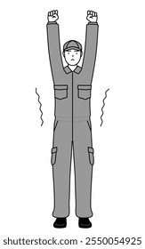 A mechanic in coveralls stretching and standing tall, Vector Illustration