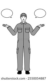 A mechanic in coveralls with wipeout and comparison, Vector Illustration