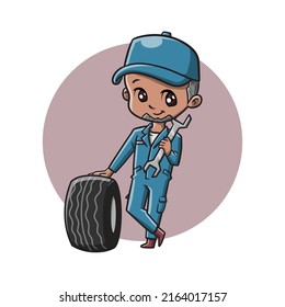 Mechanic Cute Cartoon Character Vector Illustration