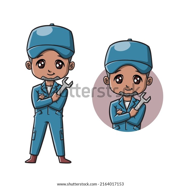 Mechanic Cute\
Cartoon Character Vector\
Illustration