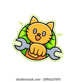 mechanic cute cat logo design vector