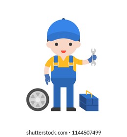 mechanic, cute character professional set, flat design