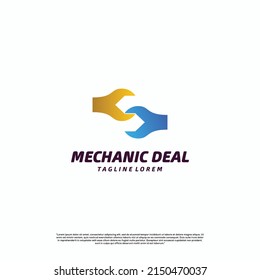 mechanic deal logo design on isolated background, wrench shape handshake logo concept