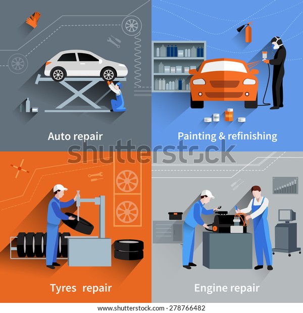 Mechanic Design Concept Set Auto Tyres Stock Vector (Royalty Free ...