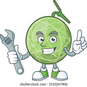 Mechanic design melon cartoon character for fruit logo.