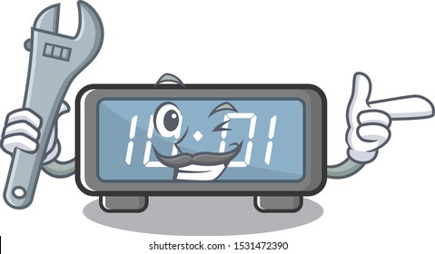 Mechanic digital clock on a cartoon chair