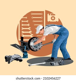 The mechanic disassembled the car and repairs the parts