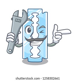 Mechanic disposable razor character on wooden table