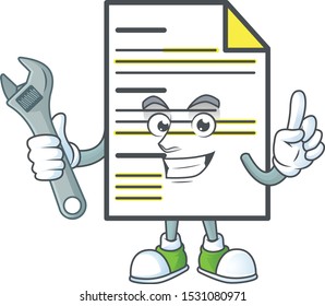 Mechanic document cartoon mascot on white background