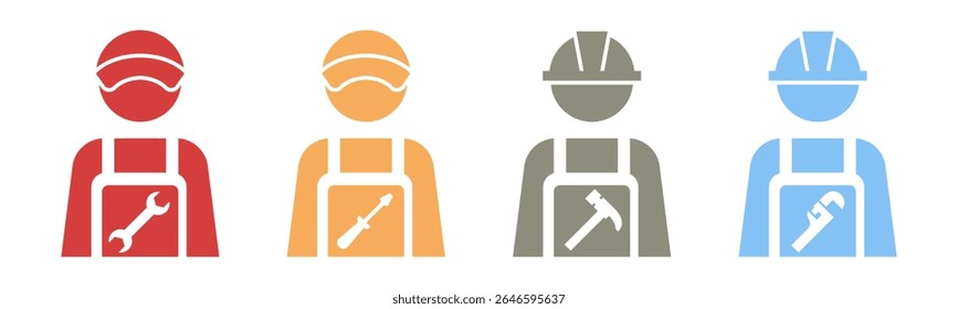 Mecánico, electricista, trabajador de la construcción, Vector de la ilustración del conjunto del icono del fontanero.