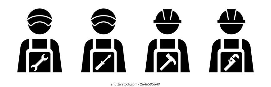 Mechanic, Electrician, Construction Worker, Plumber icon set illustration vector.
