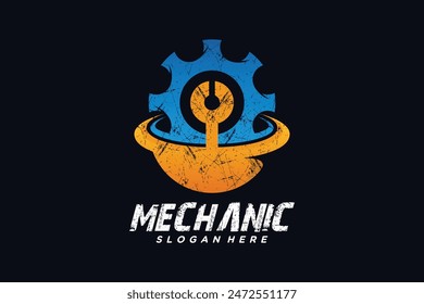 Mechanic emblem with vintage colored style Premium Vector