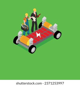 Mechanic and engineer with EV 3d vector concept for banner, website, illustration, landing page, flyer, etc