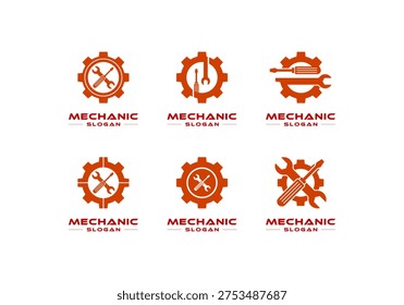 Mechanic Engineer Maintenance Technician Machine Engine Repair Vector Logo Design Illustration