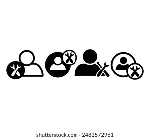 mechanic engineer person avatar icon symbol sign vector design black white color illustration collection set isolated