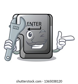Mechanic enter button installed on computer cartoon