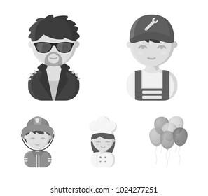 Mechanic, entertainer, cook, fireman.Profession set collection icons in monochrome style vector symbol stock illustration web.