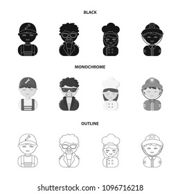 Mechanic, entertainer, cook, fireman.Profession set collection icons in black,monochrome,outline style vector symbol stock illustration web.