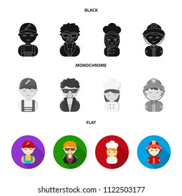 Mechanic, entertainer, cook, fireman.Profession set collection icons in black, flat, monochrome style vector symbol stock illustration web.