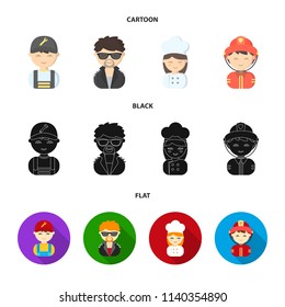 Mechanic, entertainer, cook, fireman.Profession set collection icons in cartoon,black,flat style vector symbol stock illustration web.