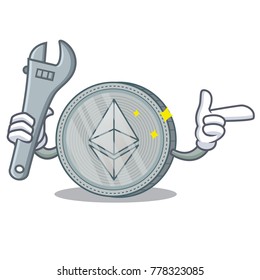 Mechanic Ethereum coin character cartoon