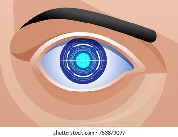 Mechanic Eye Implant Ophthalmology Bionic Prototype  Vector Illustration