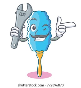 Mechanic feather duster character cartoon