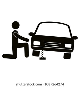 mechanic figure human with car silhouette avatar