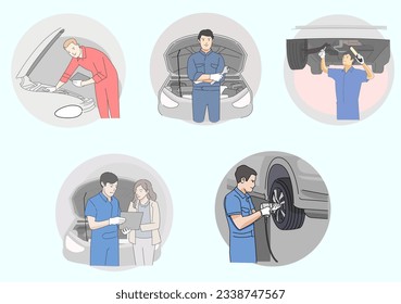 Mechanic fix automobile in workshop maintenance
