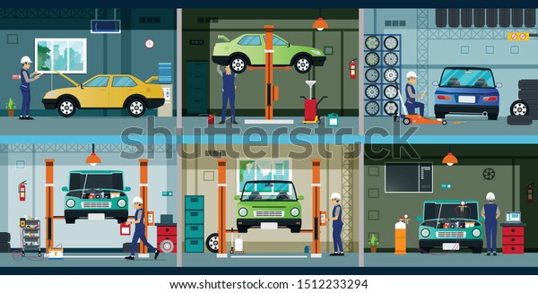 Mechanic Fixing Cars Garage Tools Stock Vector Royalty Free