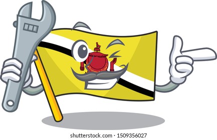 Mechanic flag brunei darussalam with the character
