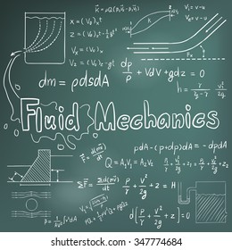 Mechanic of Fluid law theory and physics mathematical formula equation, doodle handwriting icon in blackboard background with hand drawn model, create by vector
 svg