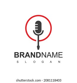 Mechanic Forum And Podcast Logo With Screwdriver And Microphone Symbol