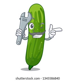 Mechanic fresh cucumber slice on mascot board