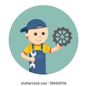 mechanic with gear in circle background