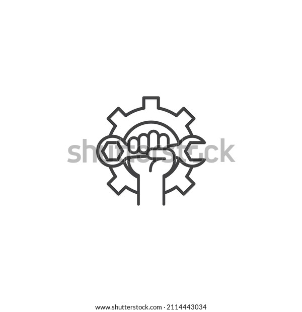Mechanic gear, labour day, hand holding wrench.\
Vector icon logo\
template