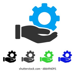 Mechanic Gear Service Hand flat vector illustration. Colored mechanic gear service hand gray, black, blue, green icon variants. Flat icon style for graphic design.