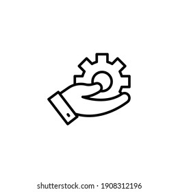 Mechanic gear service hand line icon for web template and app. Setting and support concept. Vector illustration design on white background. EPS 10