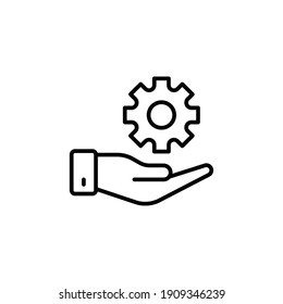 Mechanic gear service hand line icon for web template and app. Setting and support concept. Vector illustration design on white background. EPS 10