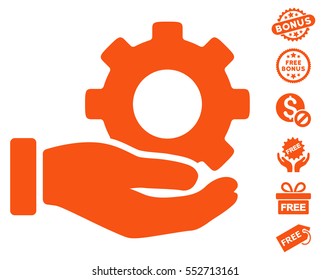 Mechanic Gear Service Hand pictograph with free bonus pictures. Vector illustration style is flat iconic symbols, orange color, white background.