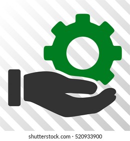 Mechanic Gear Service Hand vector pictogram. Illustration style is flat iconic bicolor green and gray symbol on a hatch transparent background.