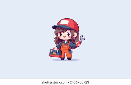  mechanic girl character,Simple style vector illustration, cartoon eps8